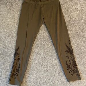 Johnny Was Olive Green Embroidered Leggings